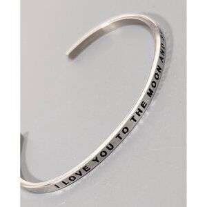 MantraBand Love You Moon and Back Cuff Bracelet Stacking Silver Tone 7"